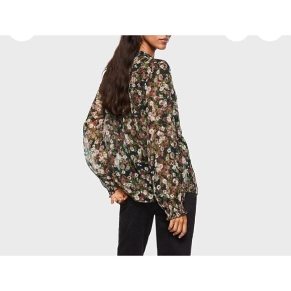 Mango Womens Black Brown Floral Multicolored Floral Print Sheer Long Sleeve Sz 6 - Picture 2 of 8